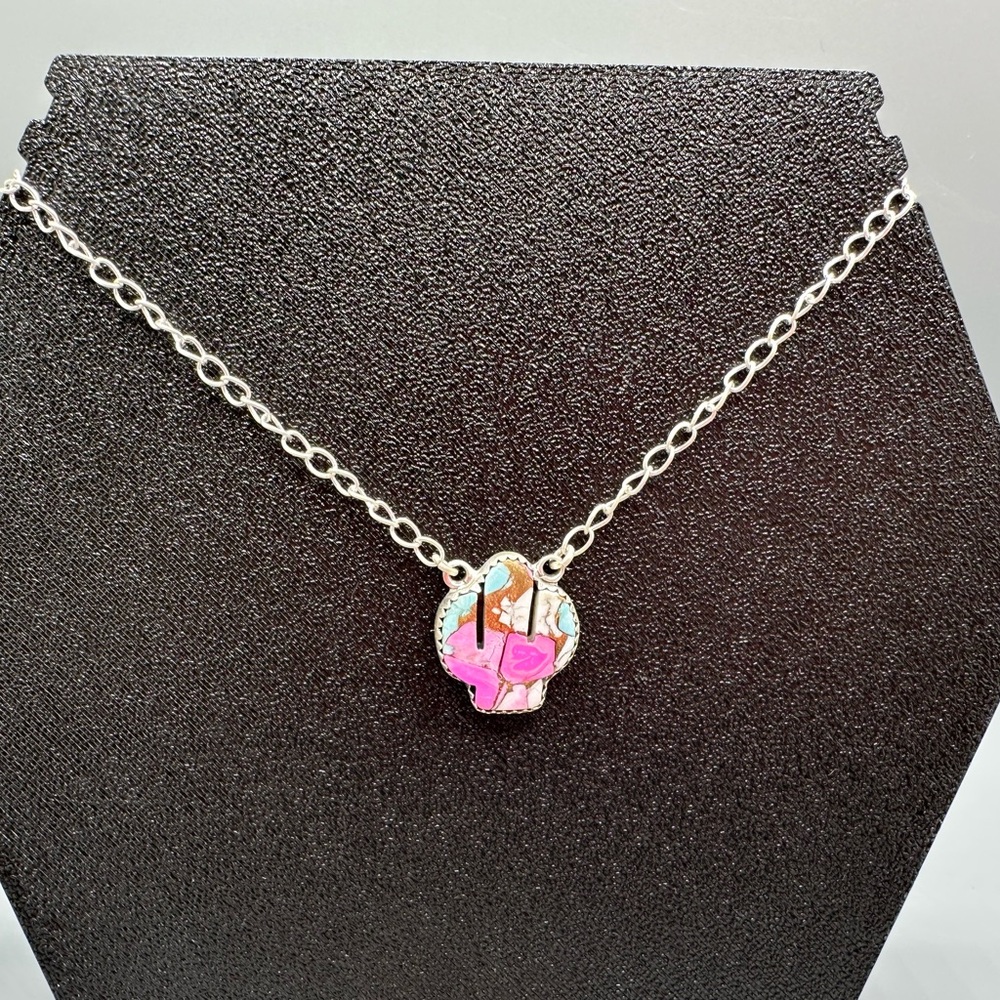 🌵 Sterling Silver 925 Cotton Candy Turquoise Cactus Necklace and Earrings Set - Picture 6 of 10